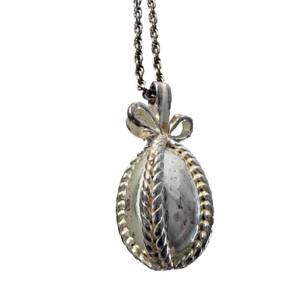 Joan Rivers Faberge Egg Silver Tone Charm Necklace Pendant On Chain